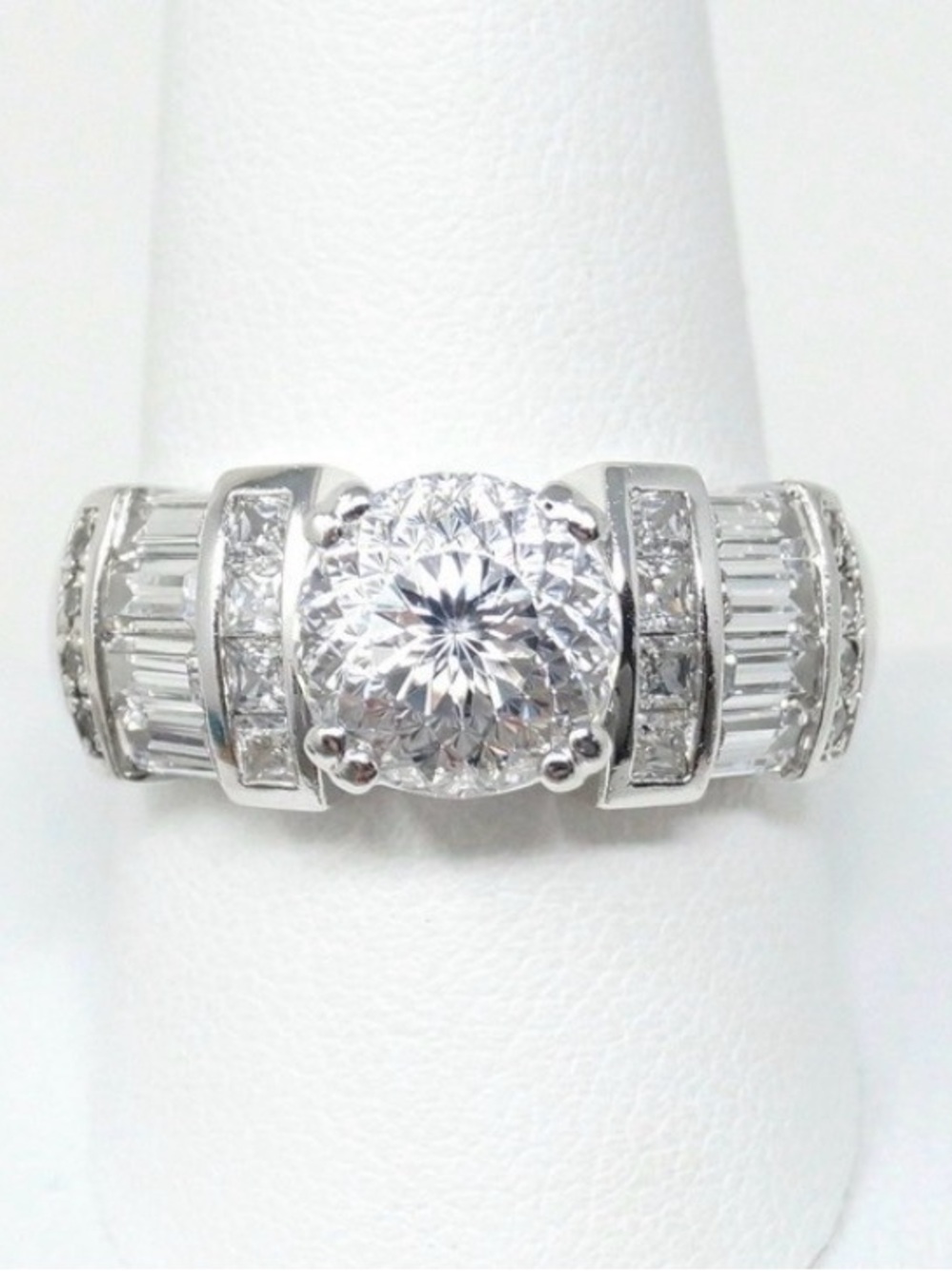Portuguese 157 Facet Cut Art Deco Style 925 Cubic Zirconia Ring - Size 7